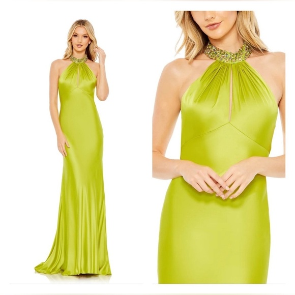 Mac Duggal 68063 NWT Gracious Halter Neckline Mermaid Slit Dress - Picture 1 of 9